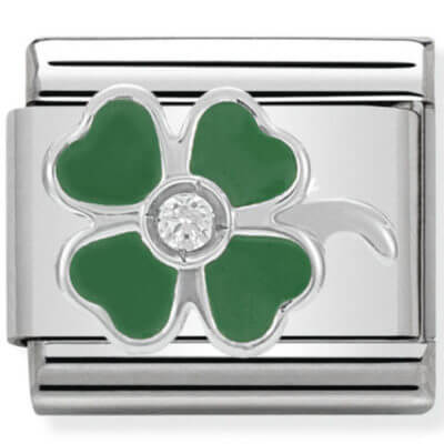 Nomination Silver Green Four-Leaf CLover
