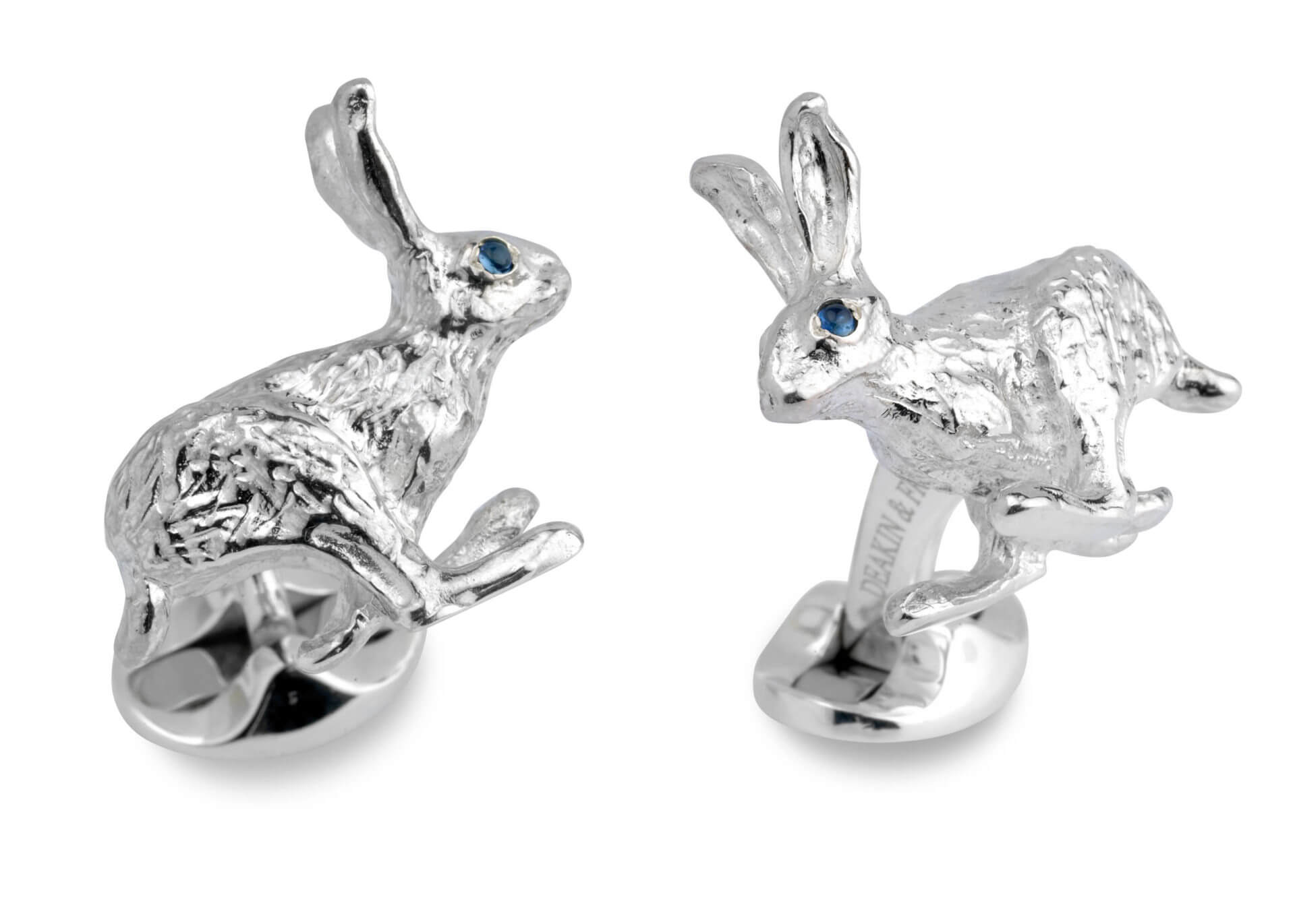 Sterling Silver Hare Cufflinks with Sapphire Eyes