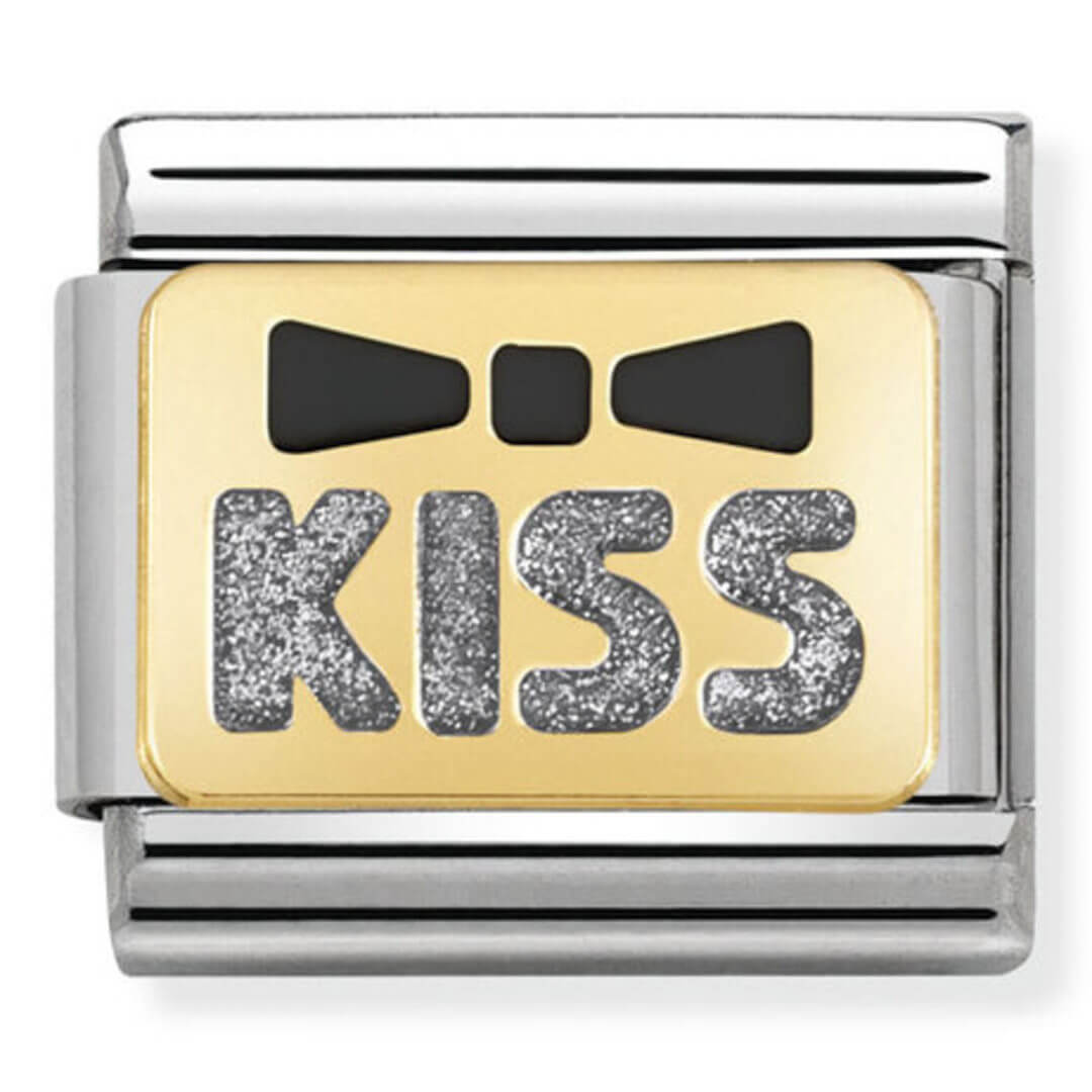 Nomination Gold Black Bow With Silver Kiss