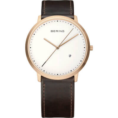 Bering Men's White Classic & Brown Leather