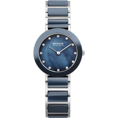 Bering Women's Blue Mother of Pearl Ceramic & White Stainless Steel
