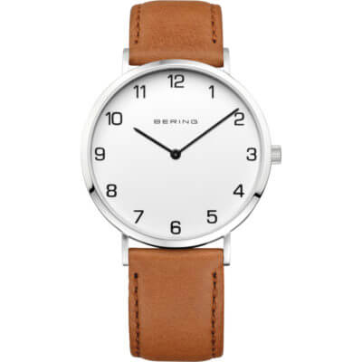 Bering Men's White Classic & Brown Leather