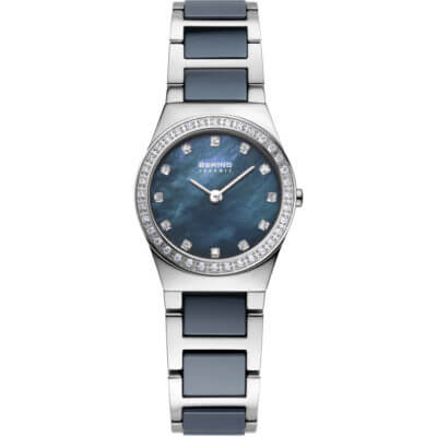 Bering Women's Blue Mother of Pearl Ceramic & White Stainless Steel