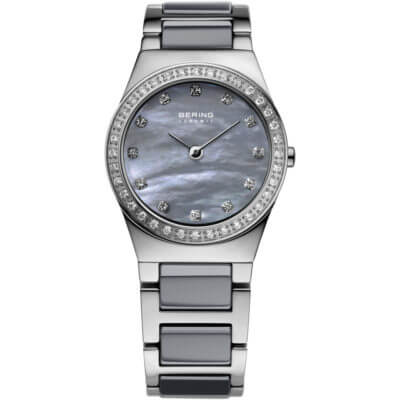 Bering Women's Grey Mother of Pearl Ceramic & White Stainless Steel
