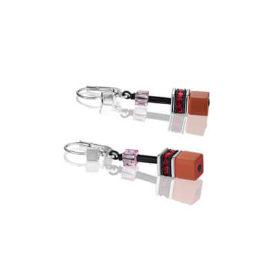 Coeur De Lion Red-Rose-Beige Geo Cube Earrings