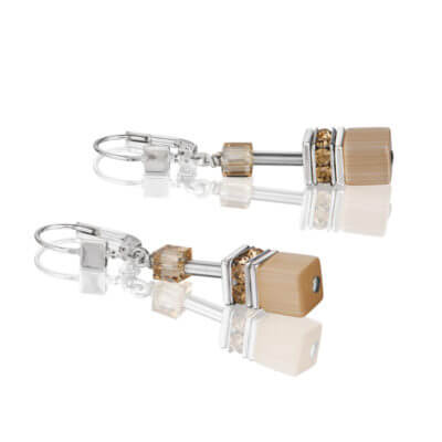 Coeur De Lion Beige Geo Cube Earrings