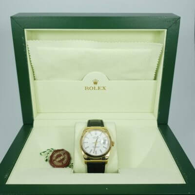 2004 Rolex - Gold DateJust-36 on a Black leather strap - Box and Papers
