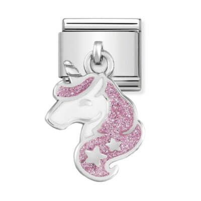 Nomination Classic Silver & Pink Glitter Unicorn Drop Charm