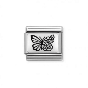 Nomination Silver Butterfly with Flowers