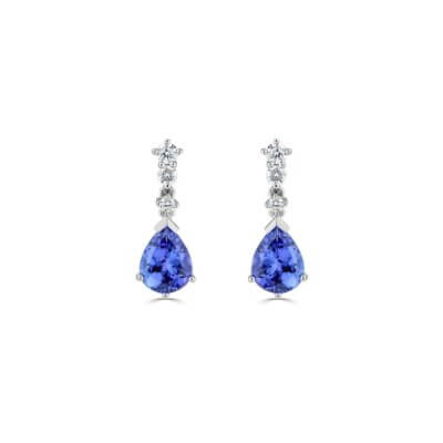 Pear Tanzanite with Diamond accent earrings set in 18ct White Gold