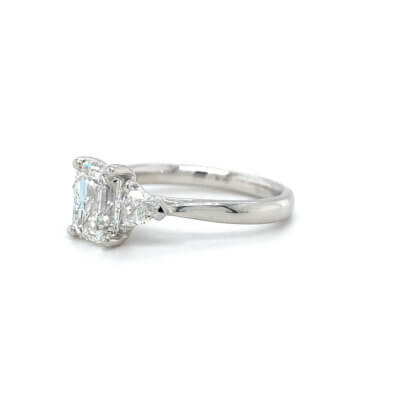 Pre-Owned 1.51ct Emerald cut Diamond with Diamond sides Engagement ring set in Platinum