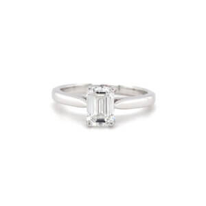 Pre-Owned 1.01ct Emerald cut Diamond Classic Engagement ring set in 18ct White Gold