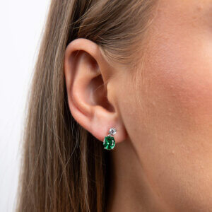 Diamonfire Oval Green Zirconia Drop Earrings