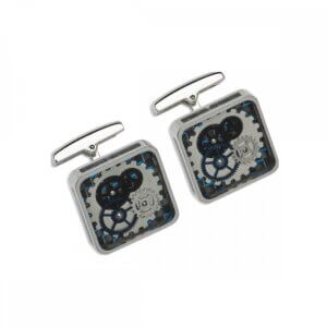 Unique & Co Men's Blue IP Plated Black Carbon Fibre Square Gear Cufflinks QC 276