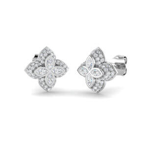 Pre-Owned 9ct White Gold Four Leaf Clover style Diamond Stud Earrings 0.47ct