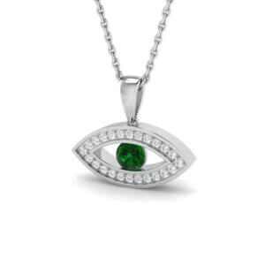 Pre-Owned 9ct White Gold Emerald and Diamond Eye pendant with Chain