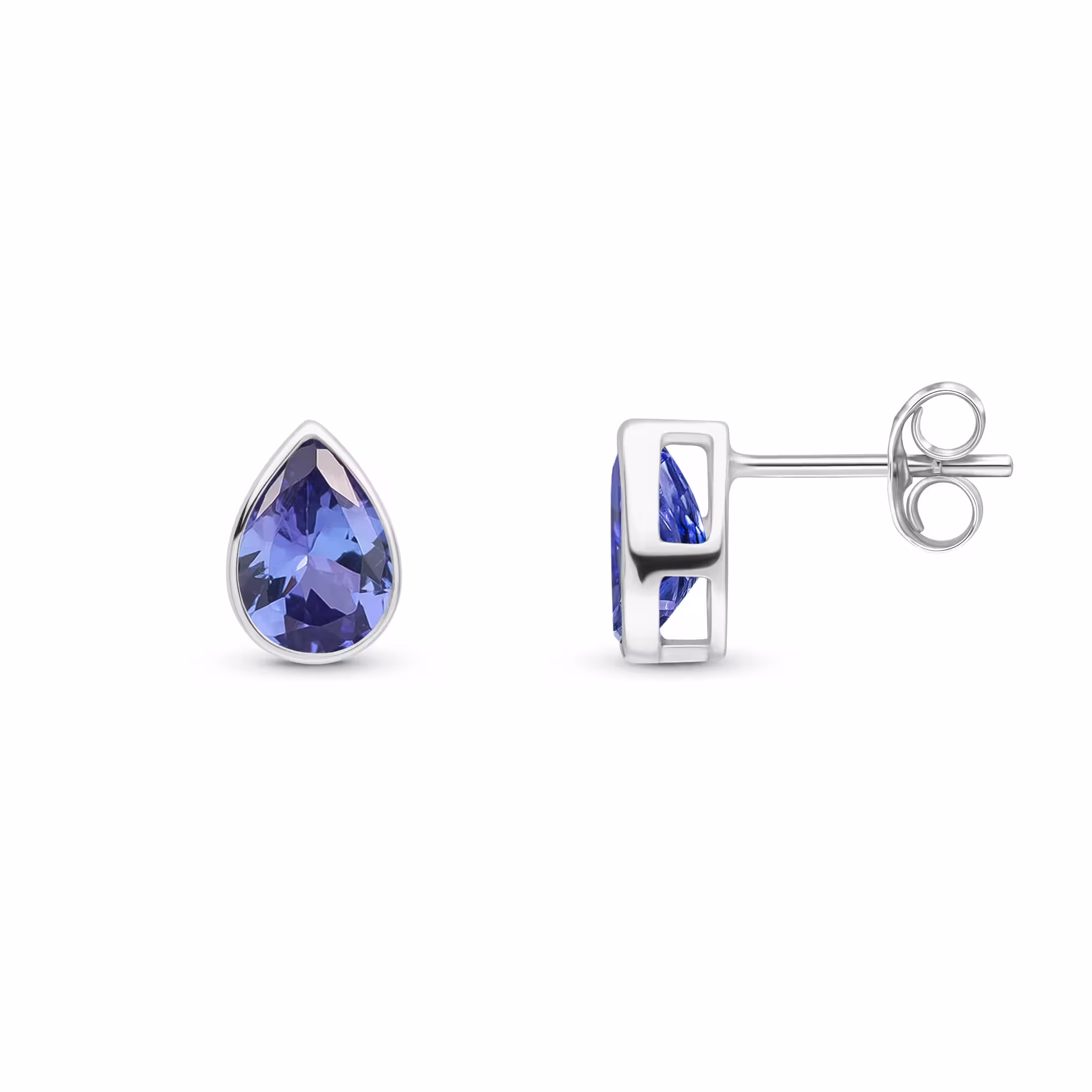 Pre-Owned 9ct White Gold Pear Shaped Tanzanite Rubover Stud Earrings 7x5mm