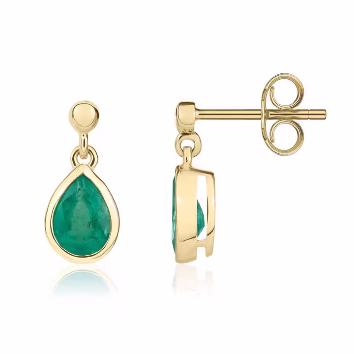 Pre-Owned 9ct Yellow Gold Pear Shaped Emerald Drop Earrings 7x5mm