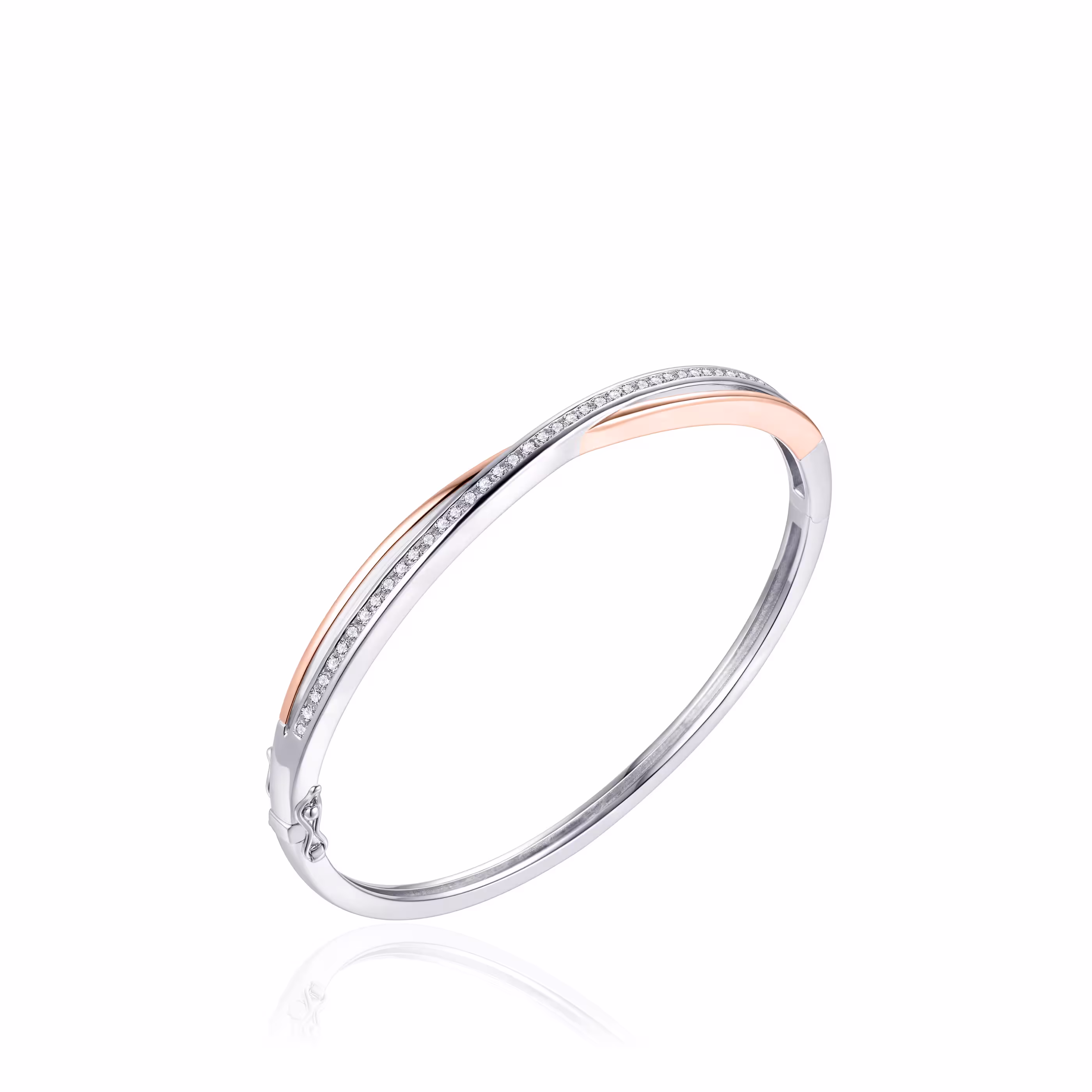 Gisser 18ct Rose Gold Plated Sterling Silver Bangle, 60mm, Cubic Zirconia, White.