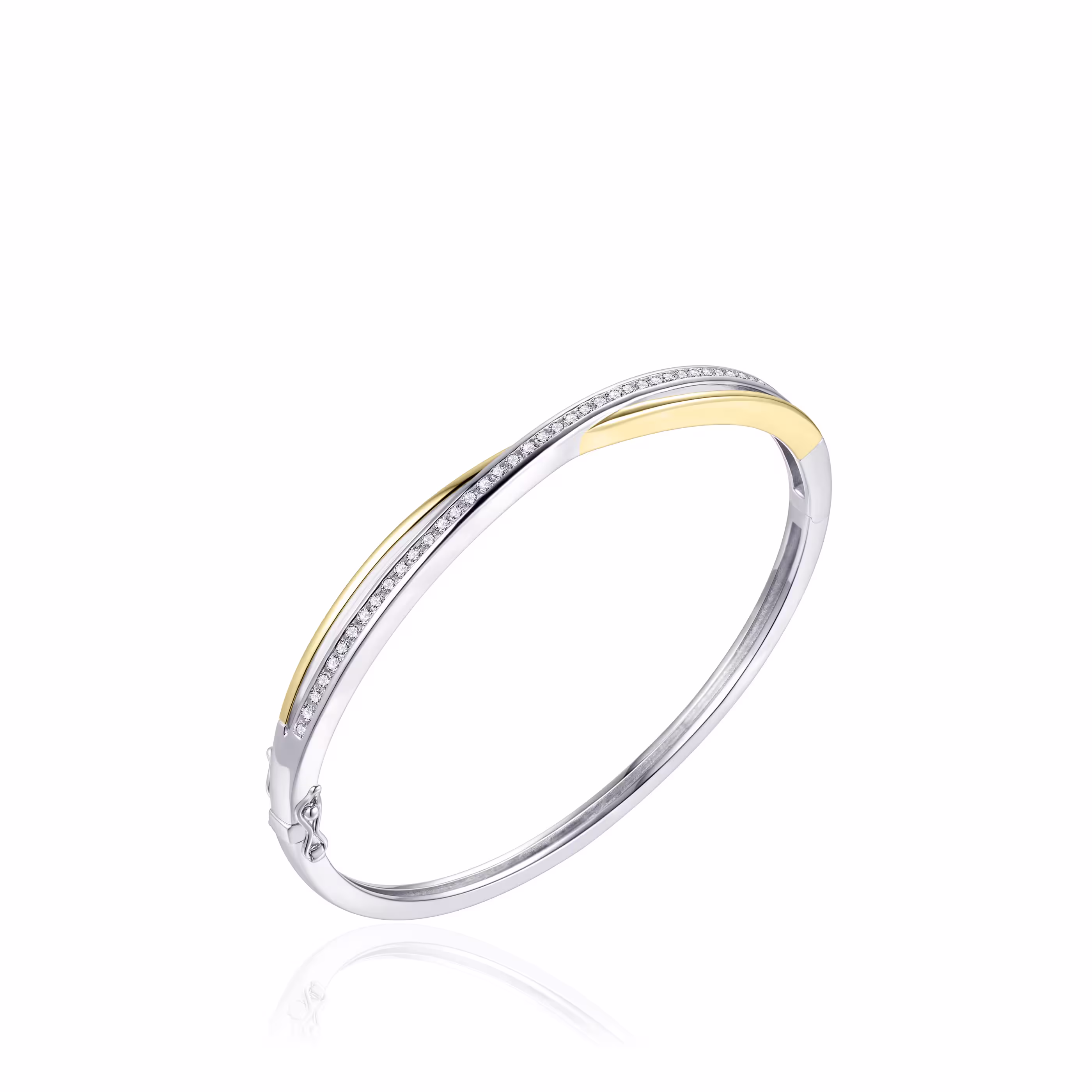 Gisser 18ct Yellow Gold Plated Sterling Silver Bangle, 60mm, Cubic Zirconia, White