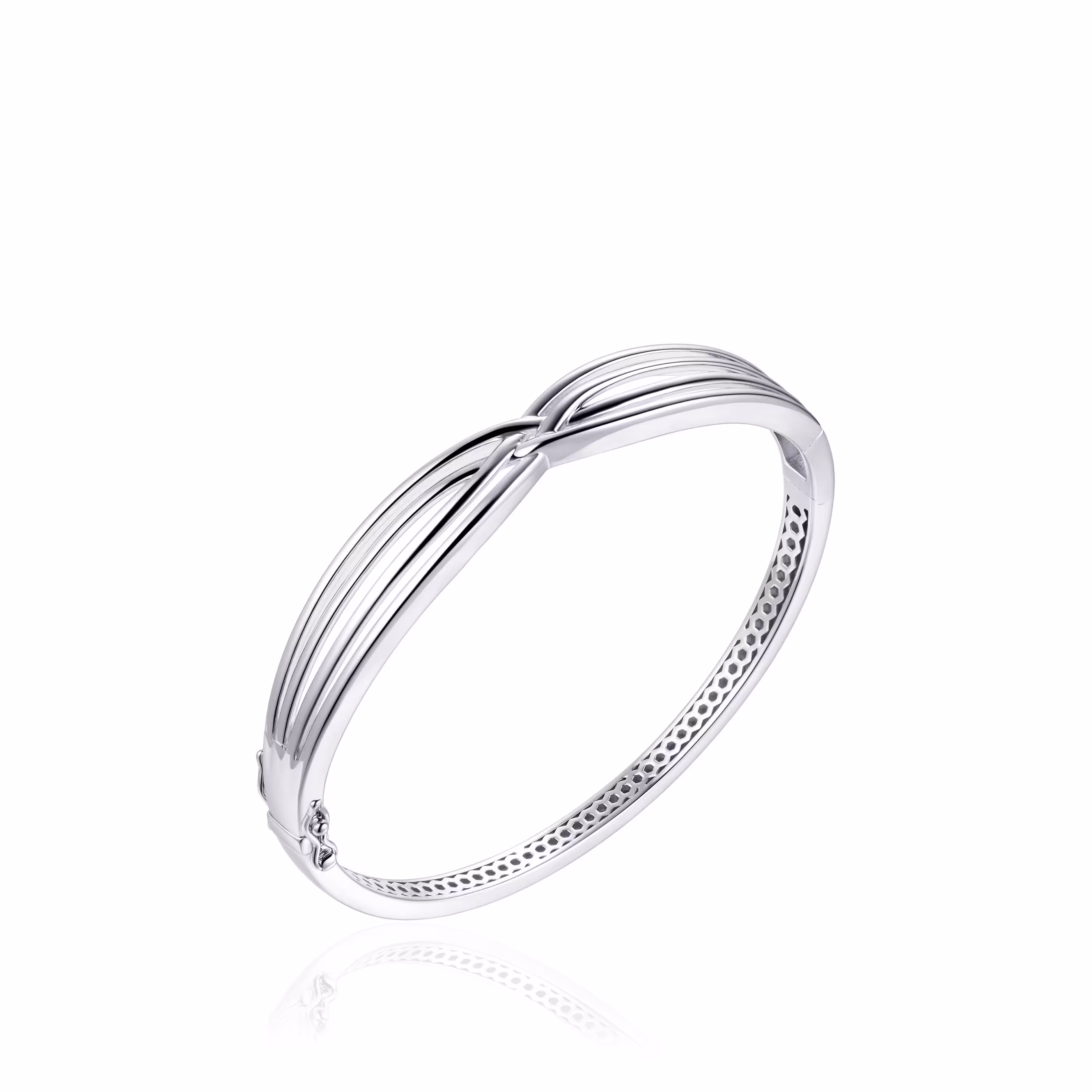 Gisser Rhodium Plated 925 Sterling Silver Bangle, 60mm