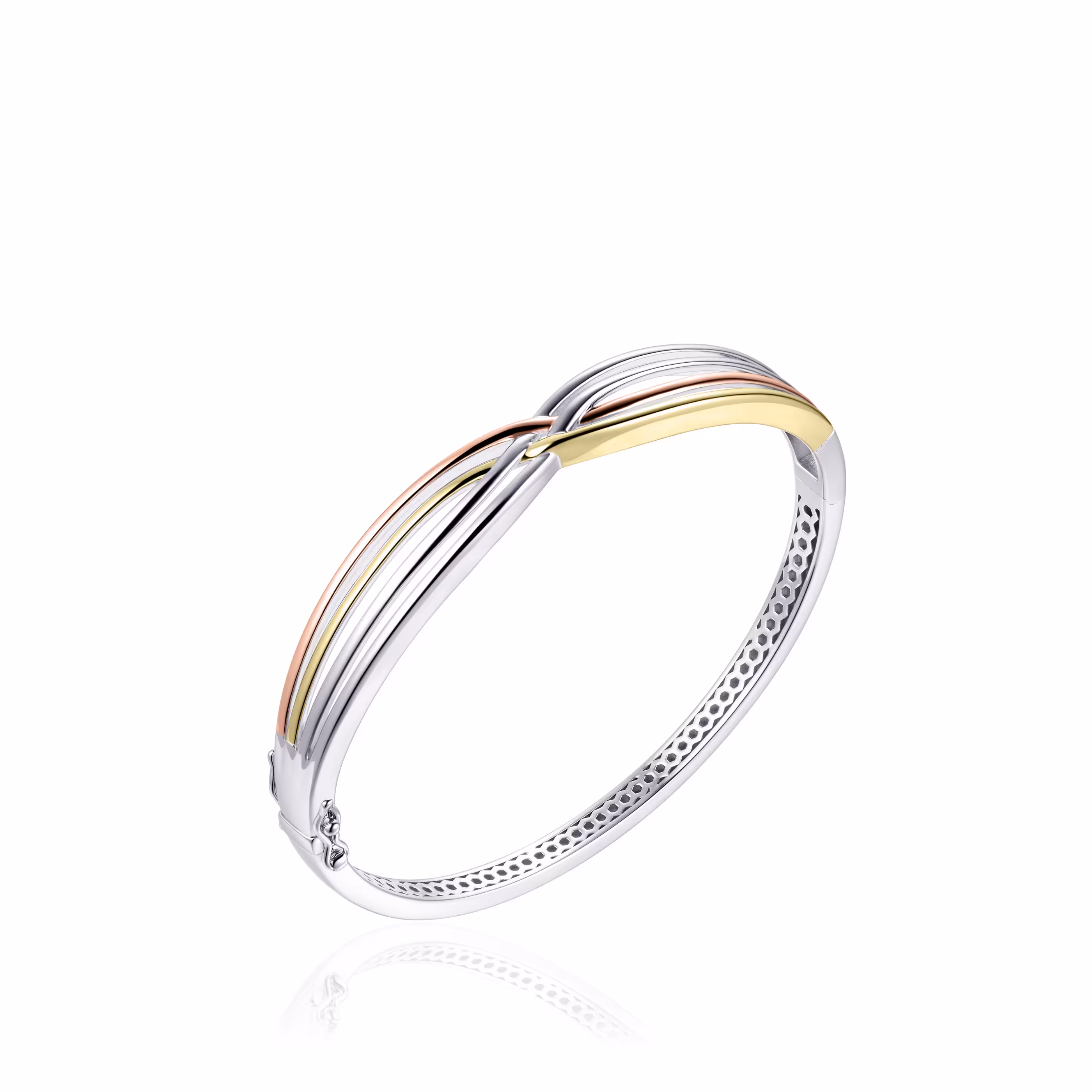 Gisser Jewels Tri-Colour gold plated silver Bangle, 60mm