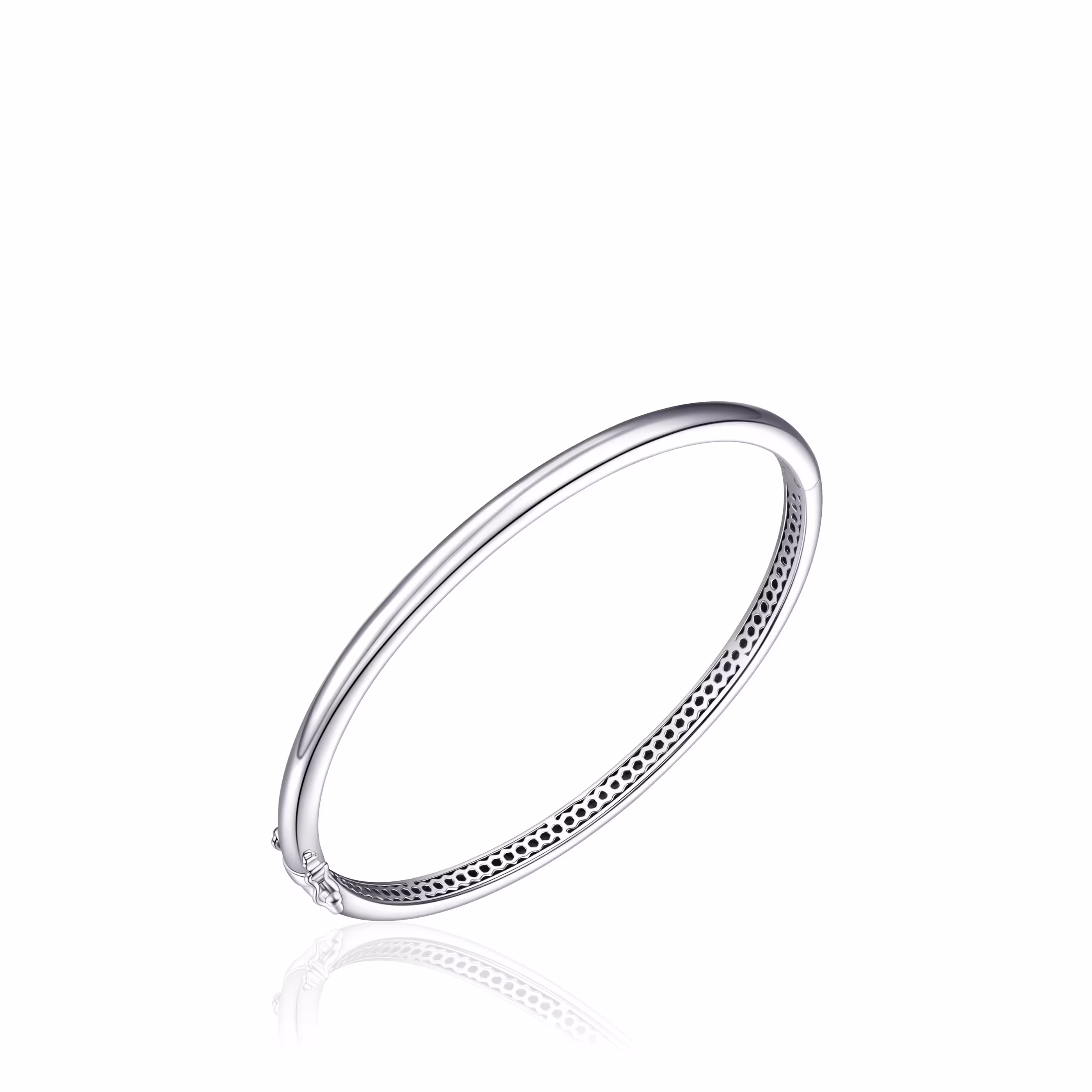 Gisser Rhodium Plated 925 Sterling Silver Bangle, 60mm