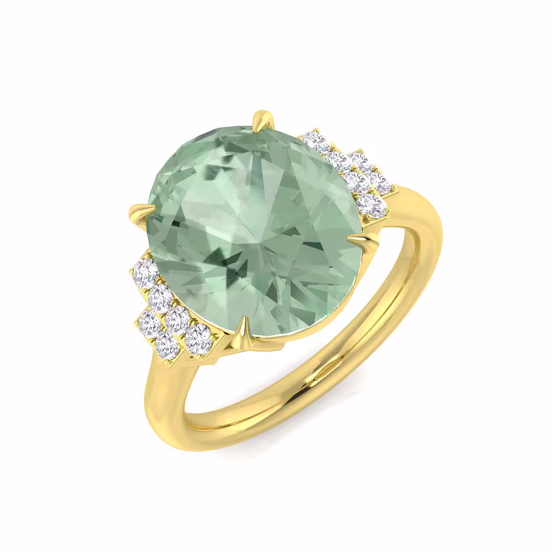 Pre-Owned Green Amethyst (Prasiolite) and Diamond ring in 9ct Yellow Gold