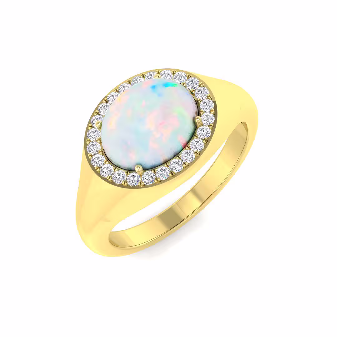 Pre-Owned 9ct Yellow Gold Ethiopian Opal and Diamond Ring