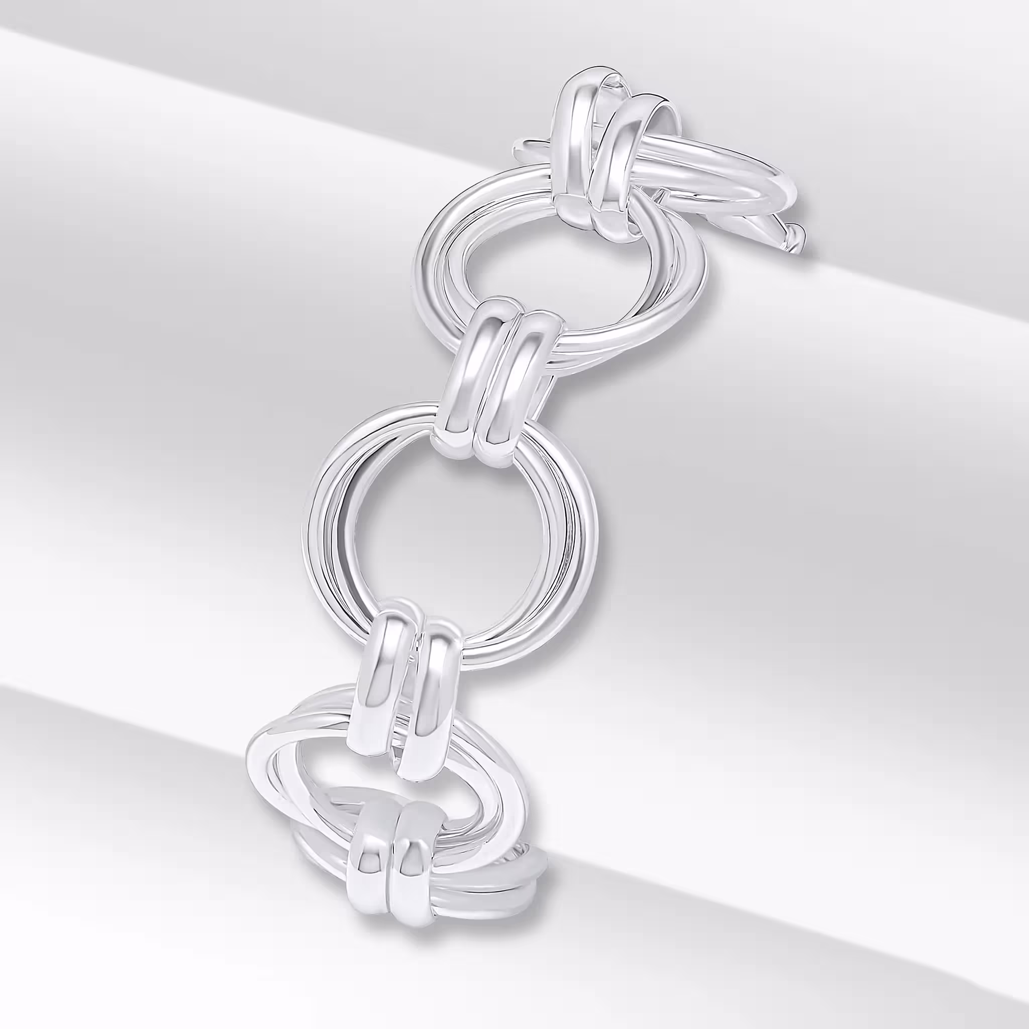 Sterling Silver 19mm Handmade Fancy Double Ring Chain Bracelet 8.5 inches
